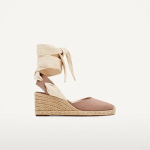 Zara Pink CONTRASTING TIED WEDGES